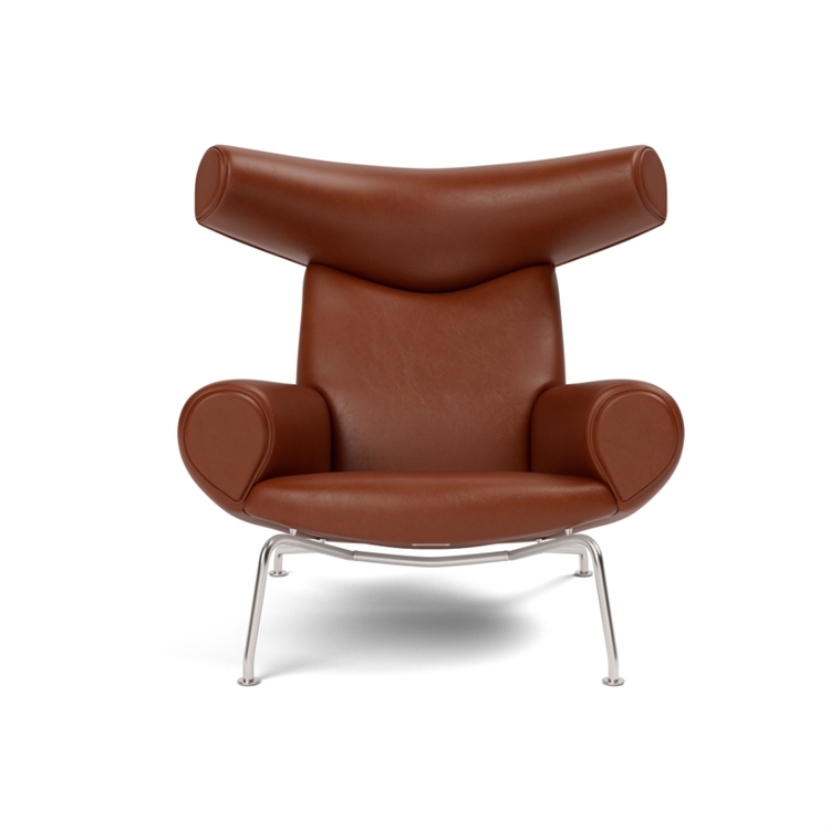 Fredericia Furniture Wegner Ox Stol 1000 Lenestol, Leather Cera 905, Russet Brown