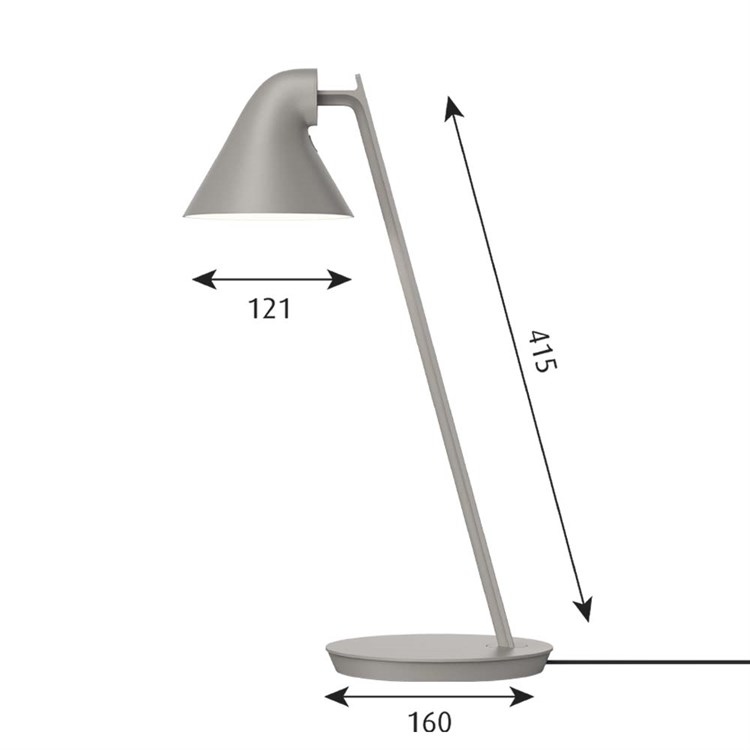 Louis Poulsen NJP Mini Bordlampe Alugrå dimensjoner