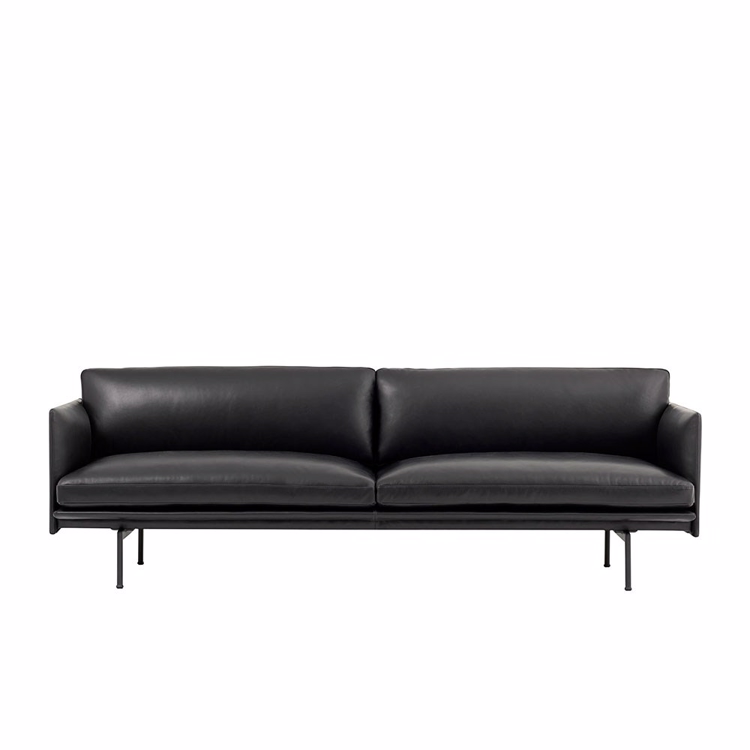 Muuto Outline 3 Person Sofa i sort silkeskinn